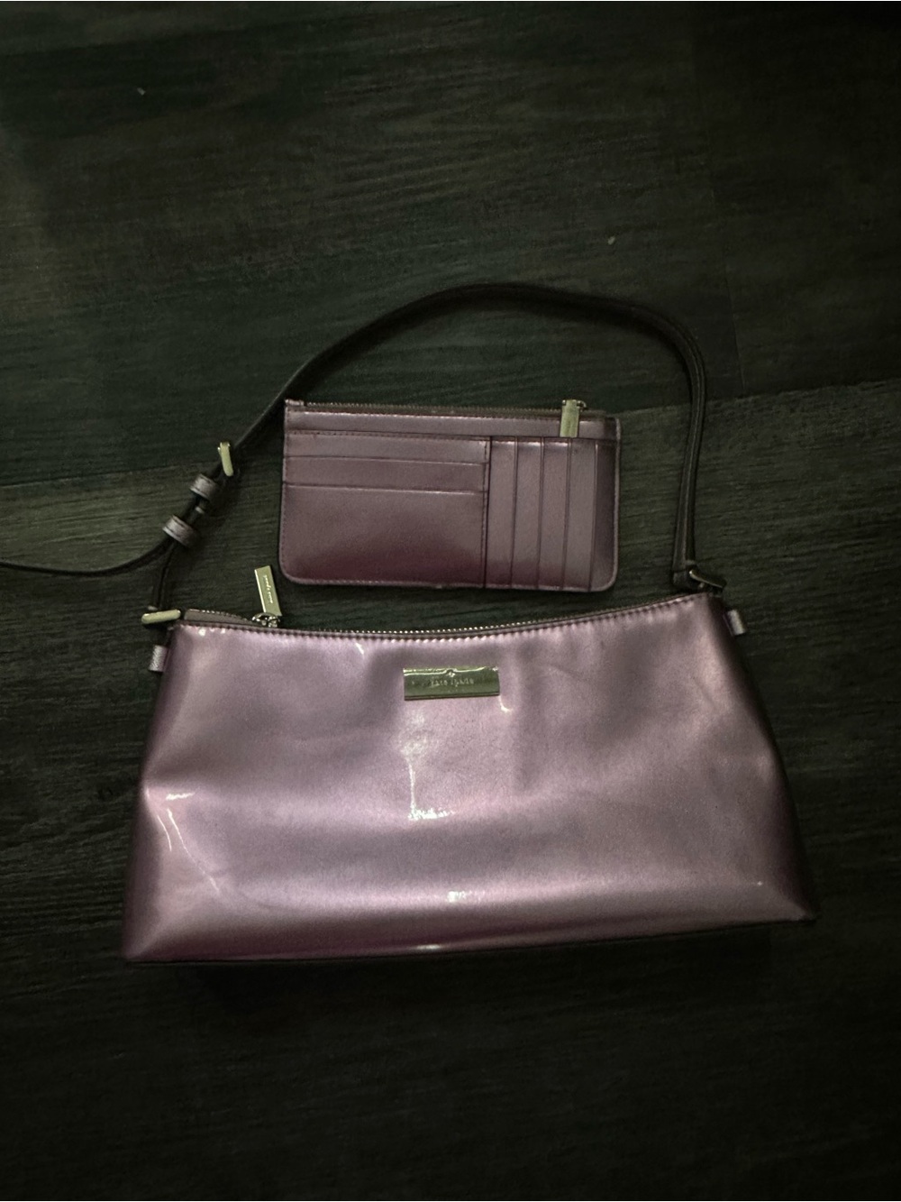 Kate Spade Metallic Plum Shoulder Bag with Card Wallet